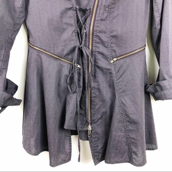 Lauren Vidal Purple Asymmetrical Striped Full Zip Lagenlook Minimalist Jacket M - Picture 11 of 16